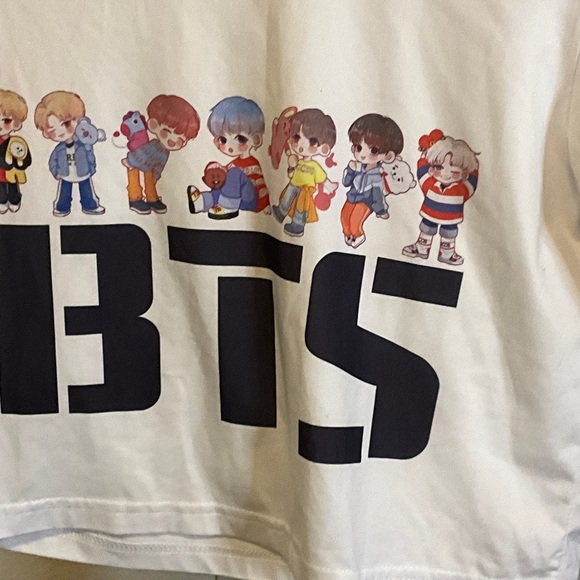 White BTS Cartoon Graphic Kids Tee - Picture 3 of 4